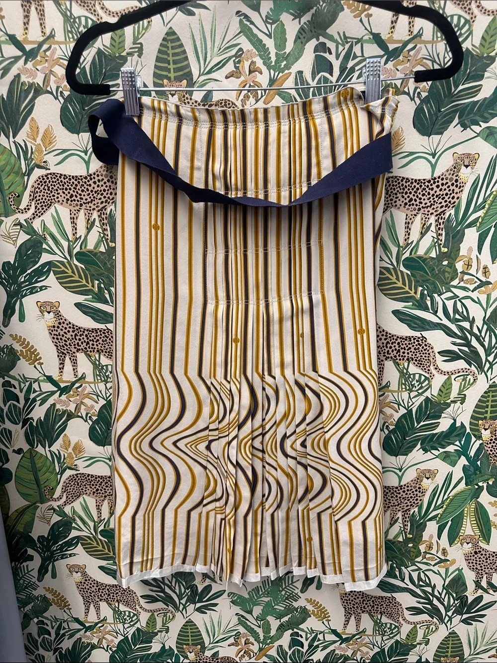 Tory Burch Striped Midi Skirt with Navy Tie Waist